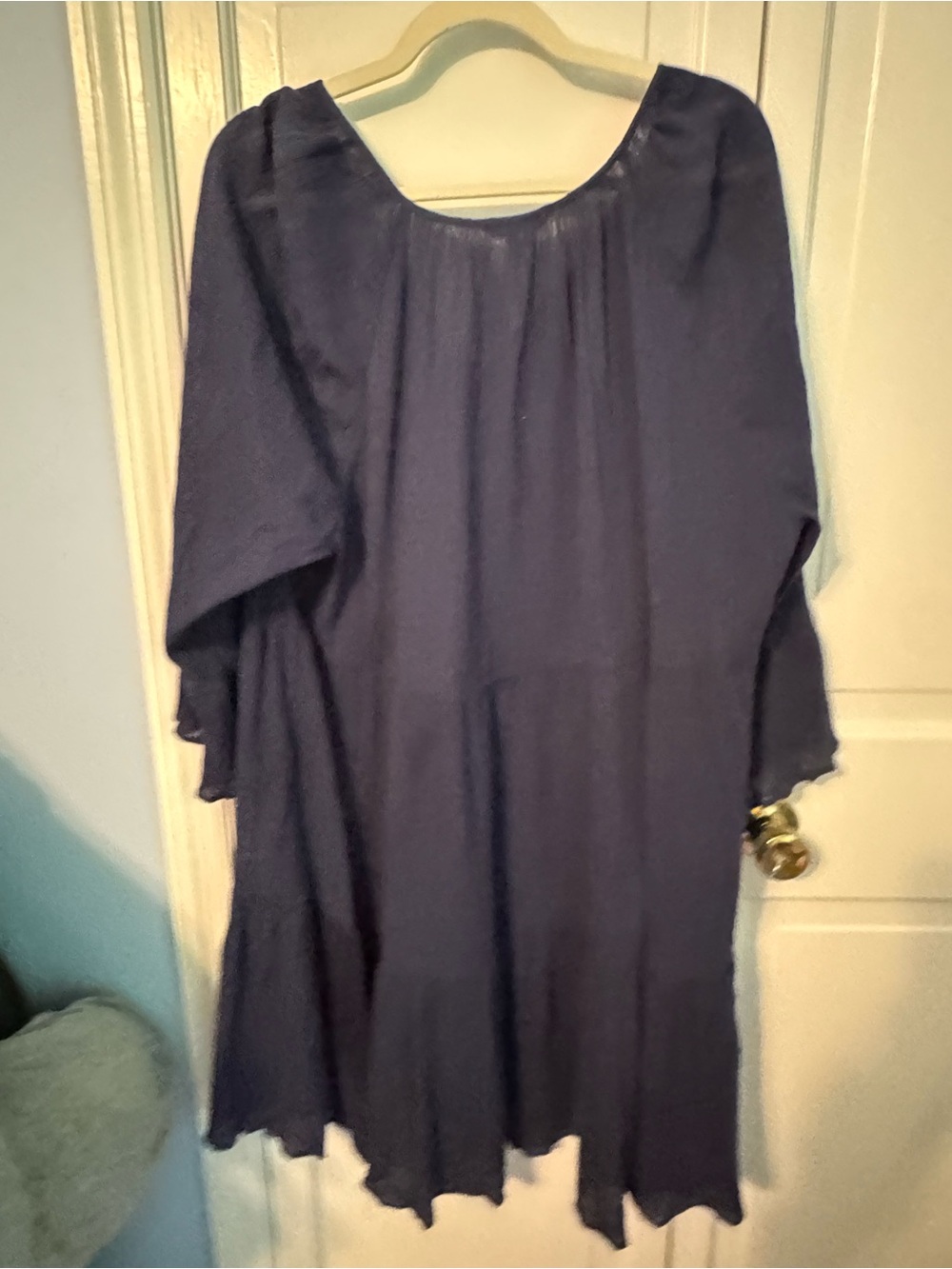 NWT Draper James Navy Crinkle Cotton Tiered Dress XXL - Bell Sleeve - Picture 3 of 9